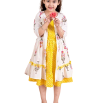 Yellow Striped Cotton Midi Dress with Printed Shrug