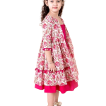 Magenta White Floral A-Line Dress with Shrug