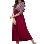 Viscose Rayon Maroon & Grey Printed A-Line Dress