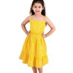 Yellow Striped Cotton Midi Dress with Printed Shrug
