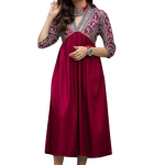Viscose Rayon Maroon & Grey Printed A-Line Dress
