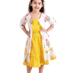 Yellow Striped Cotton Midi Dress with Printed Shrug