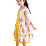 Yellow Striped Cotton Midi Dress with Printed Shrug
