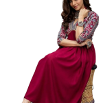 Viscose Rayon Maroon & Grey Printed A-Line Dress