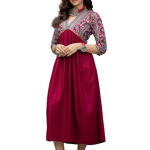 Viscose Rayon Maroon & Grey Printed A-Line Dress